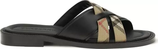 Black Calf Leather Bos Taurus Flat Sandals