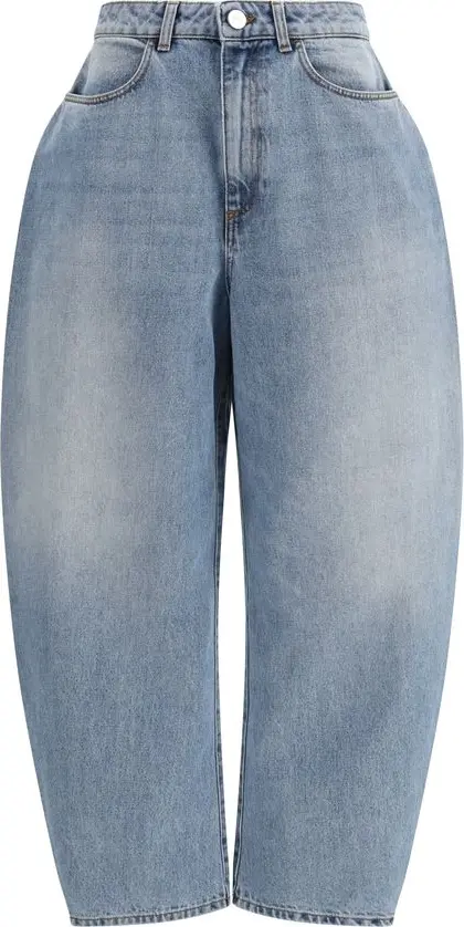 Blue Cotton Straight-Leg Jeans