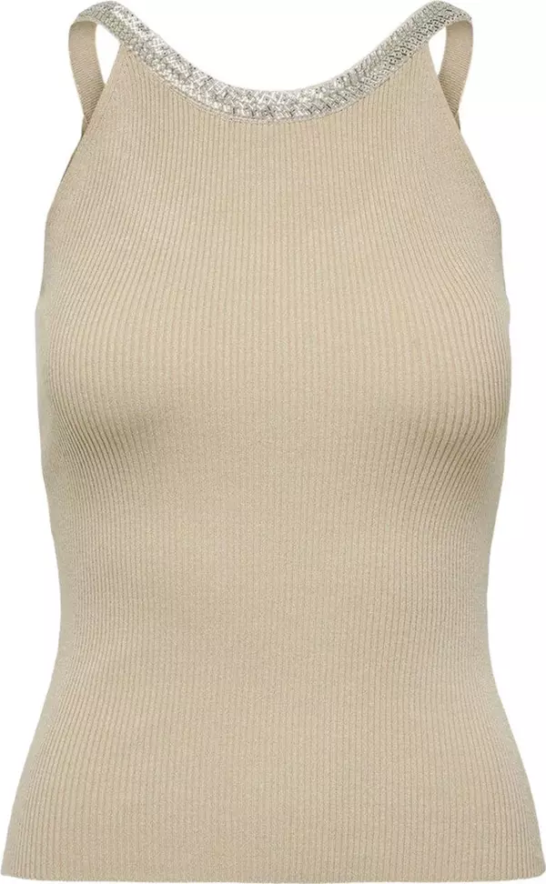 Beige Nylon Elastane Tank Tops