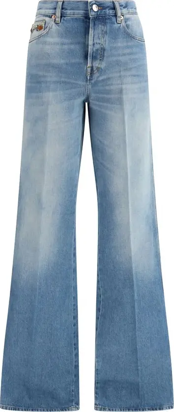 Blue Cotton Flared Jeans
