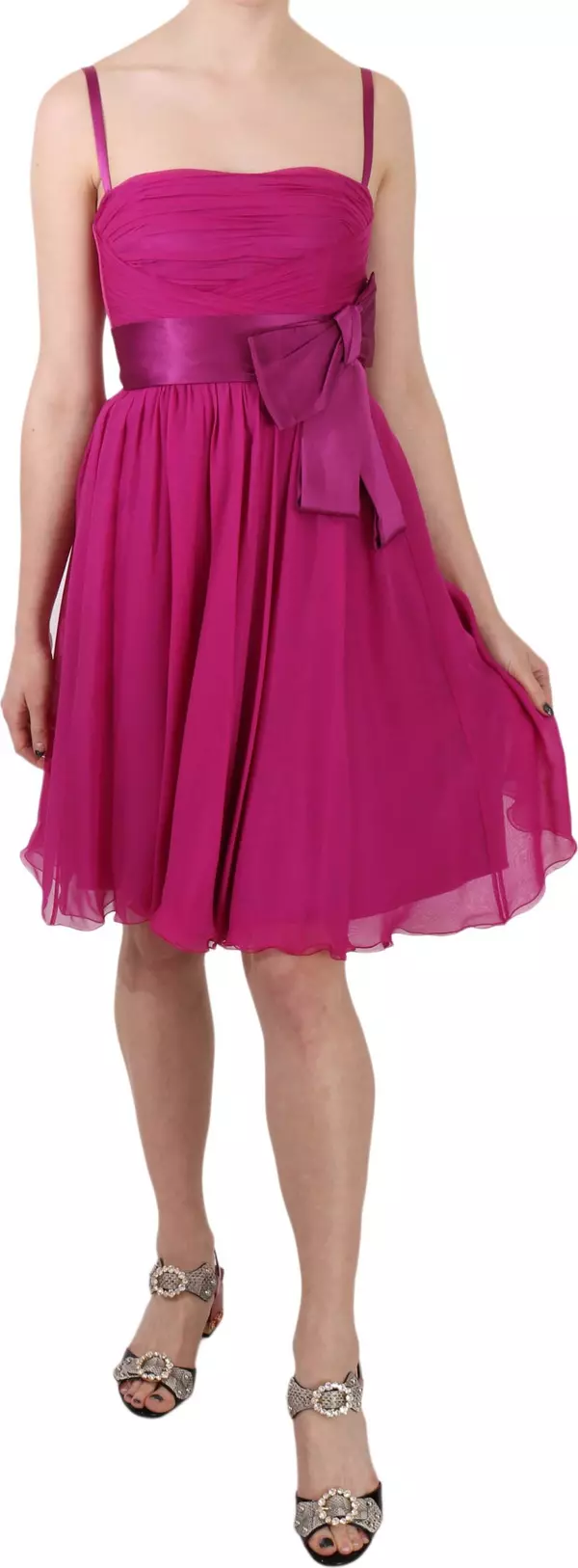 Fuchsia Pink Bow Silk Sleeveless Dress