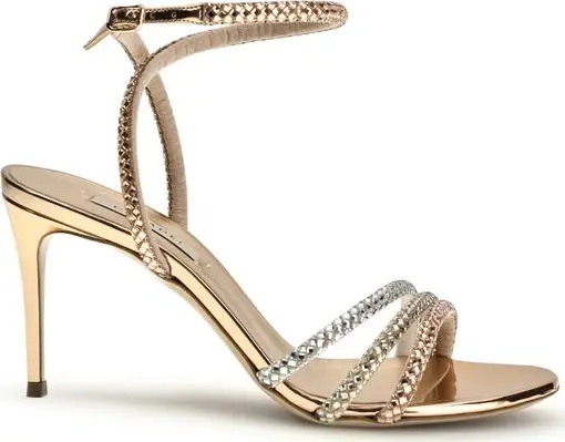 Gold Calf Leather Bos Taurus Stiletto Heel Sandals