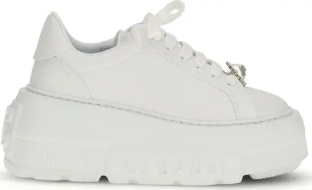 White Calf Leather Bos Taurus Platform Sneakers
