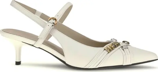 White Calf Leather Bos Taurus Mid Heel Pumps