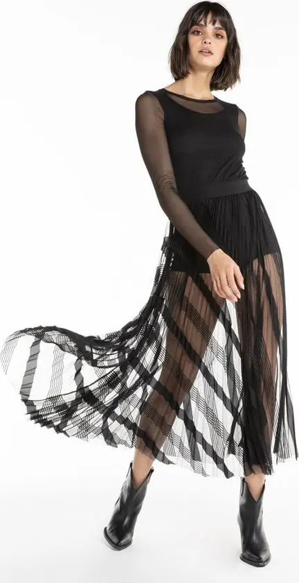Black Polyester Long Skirt