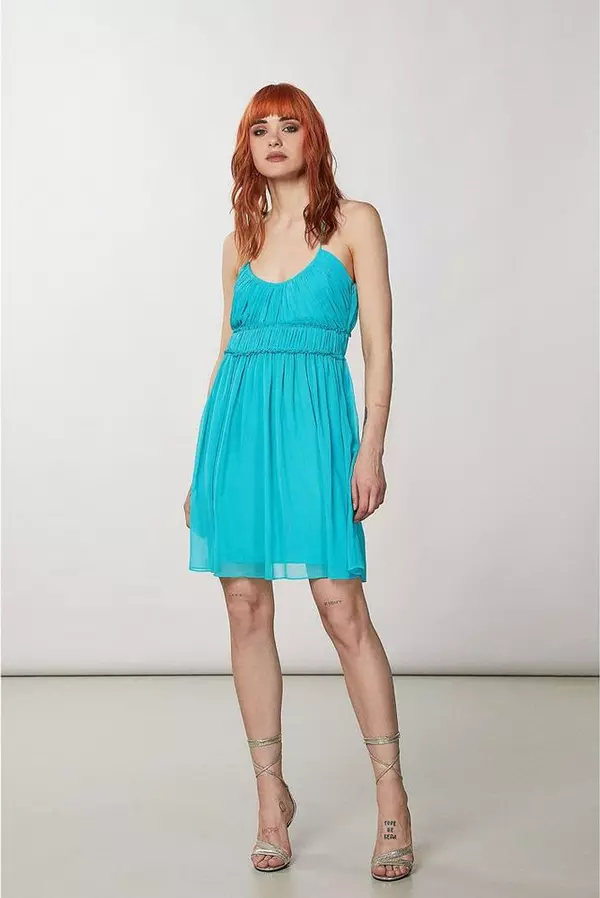 Turquoise Polyester Casual Dress