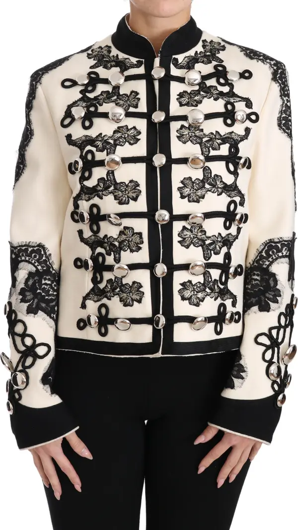 White Wool Black Floral Baroque Jacket