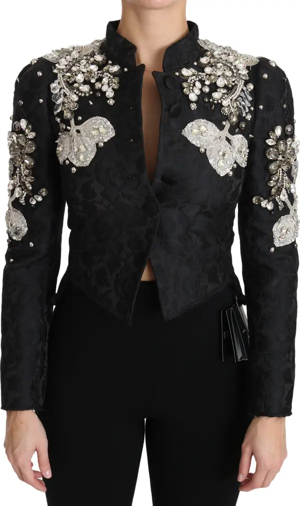 Black Jacquard Crystal Floral Jacket
