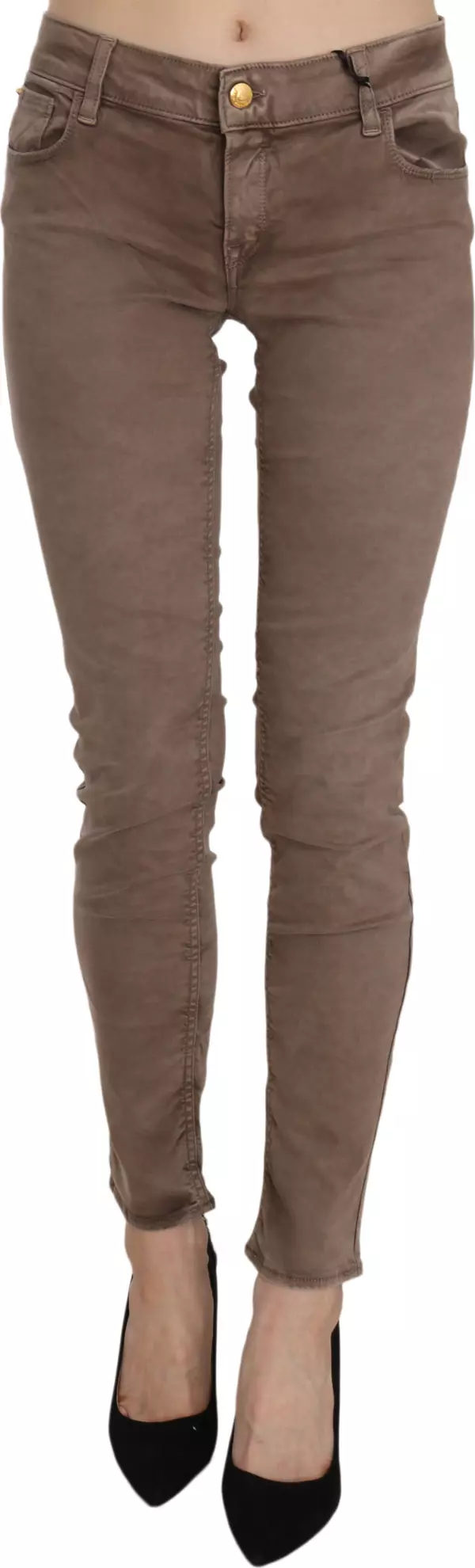 Brown Low Waist Slim Fit Skinny Pants