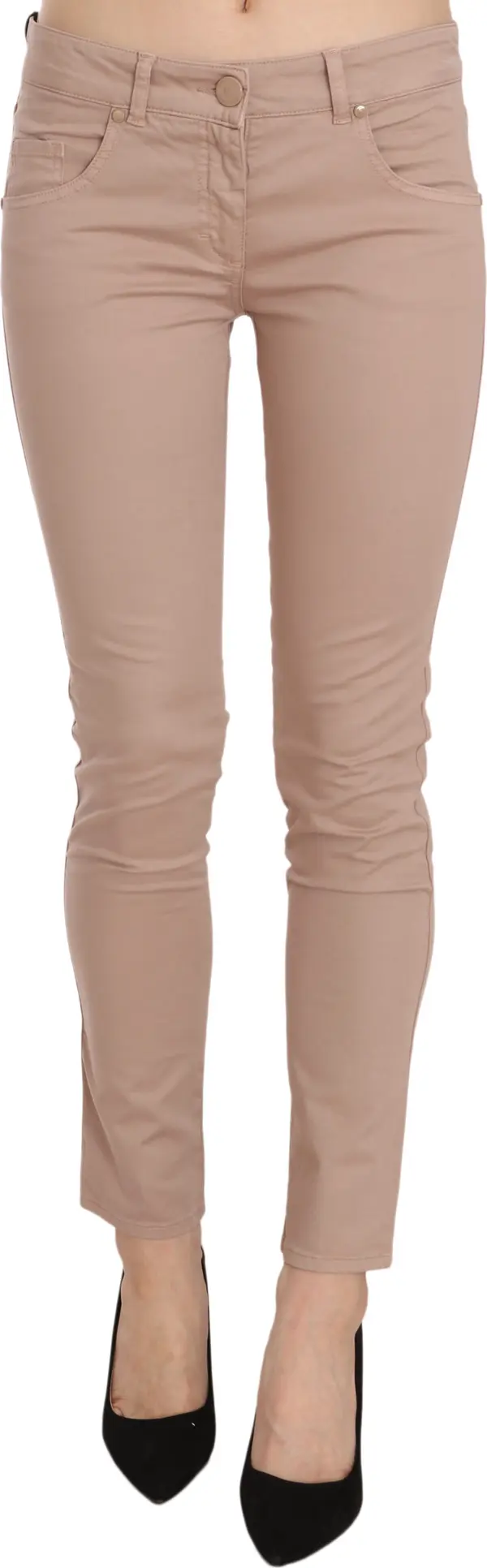 Brown Low Waist Slim Fit Skinny Cotton Pants