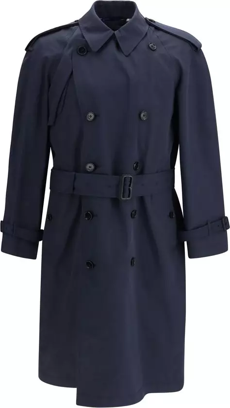 Blue Polyester Trench Coat