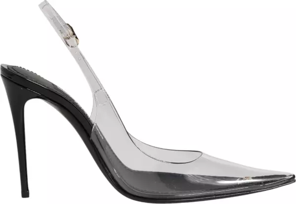 Black Leather Clear PVC Slingback Pumps Shoes