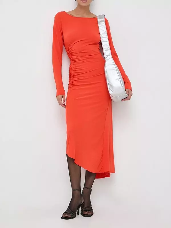 Orange Acetate Casual Dress
