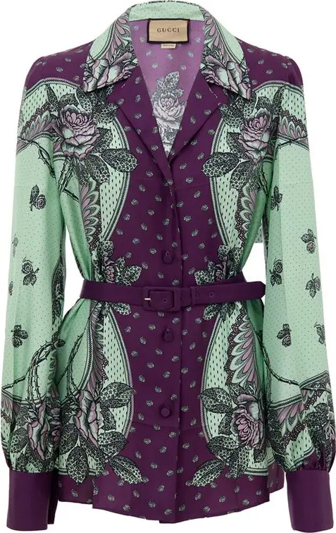 Green Silk Pattern Shirt