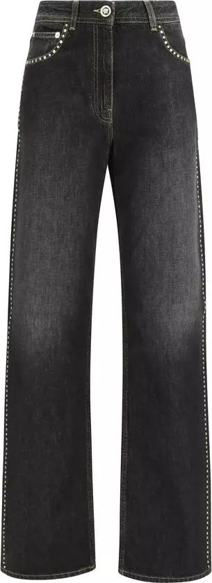 Black Cotton Straight-Leg Jeans