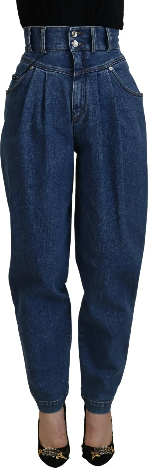 Blue Cotton High-Waisted Jean