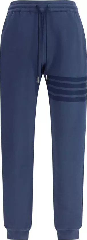 Blue Cotton Casual Pants