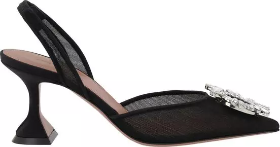 Black Nylon High Heel Pumps