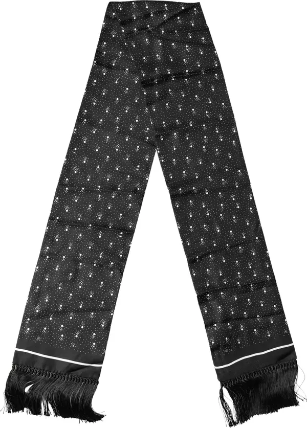 Black White Silk Dotted Print Foulard 140cm X 15cm Scarf