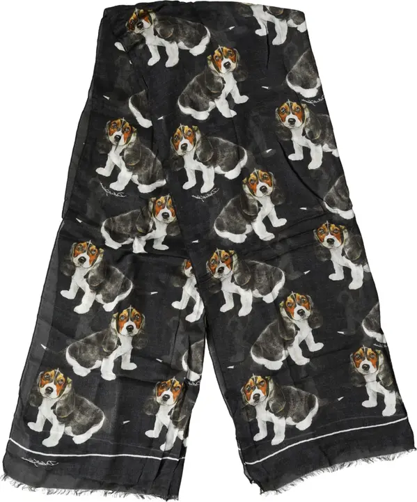 Black Dog Print Modal Wool Wrap Foulard 178cm X 63cm Scarf