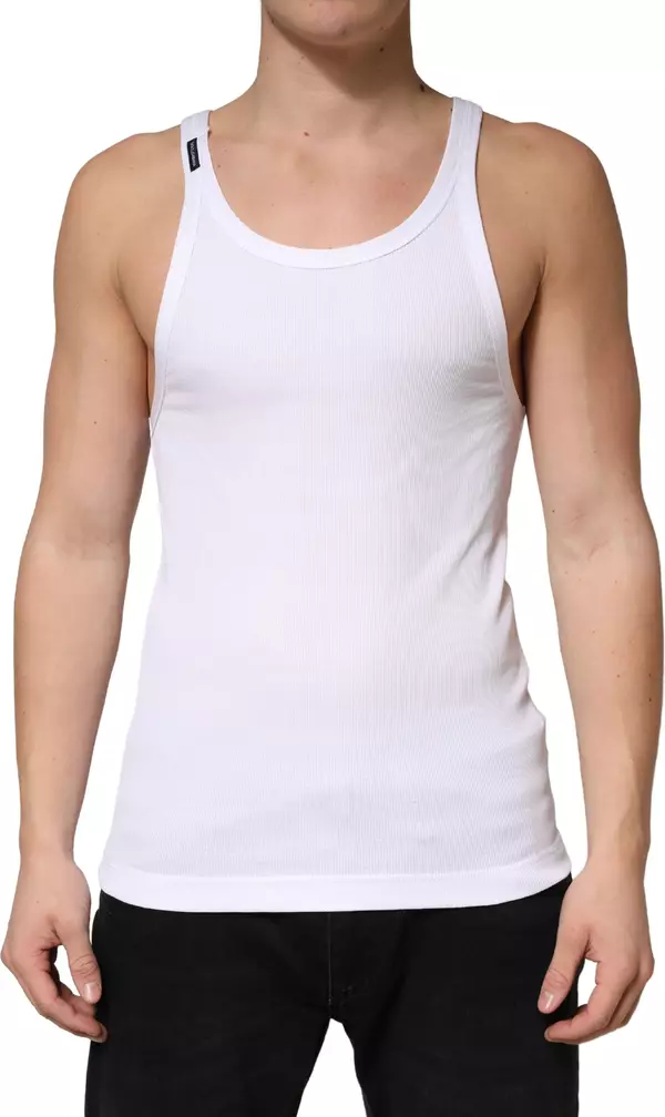 White Ribbed Cotton Sleeveless Tank Top T-shirt