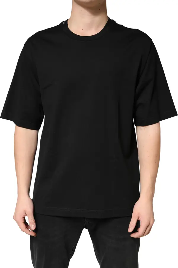 Black Cotton Crewneck Short Sleeve T-Shirt