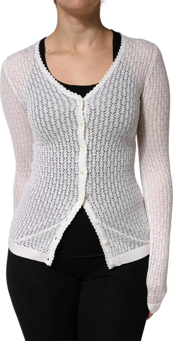 White Lace Silk Knit Long Sleeves Cardigan Top