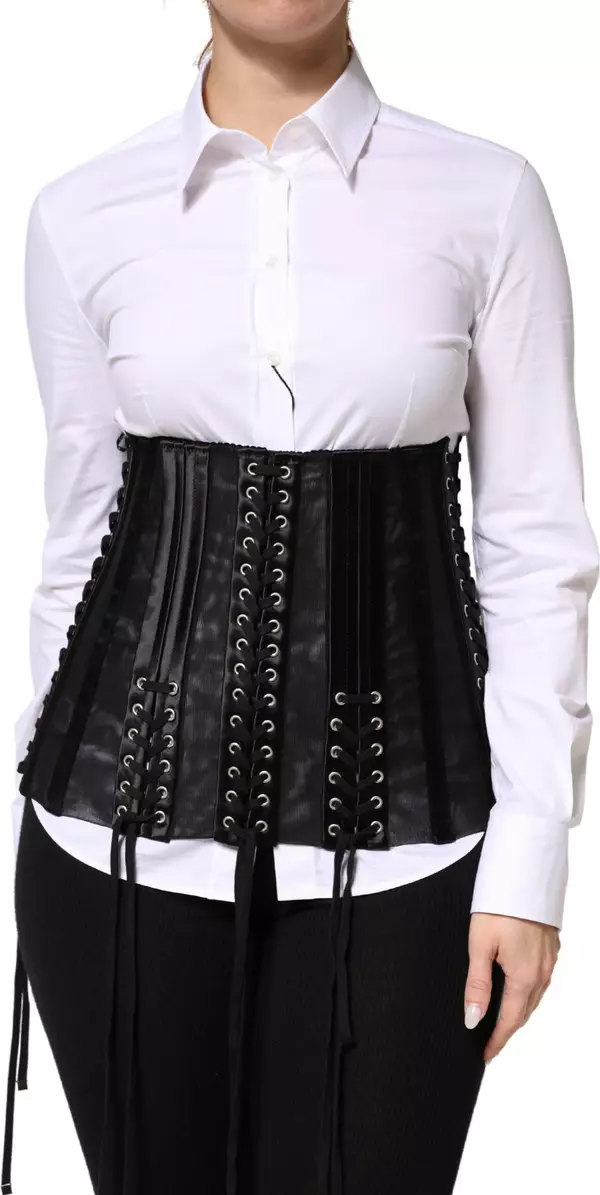Black Lace-Up Waist Cincher Bustier Corset Top