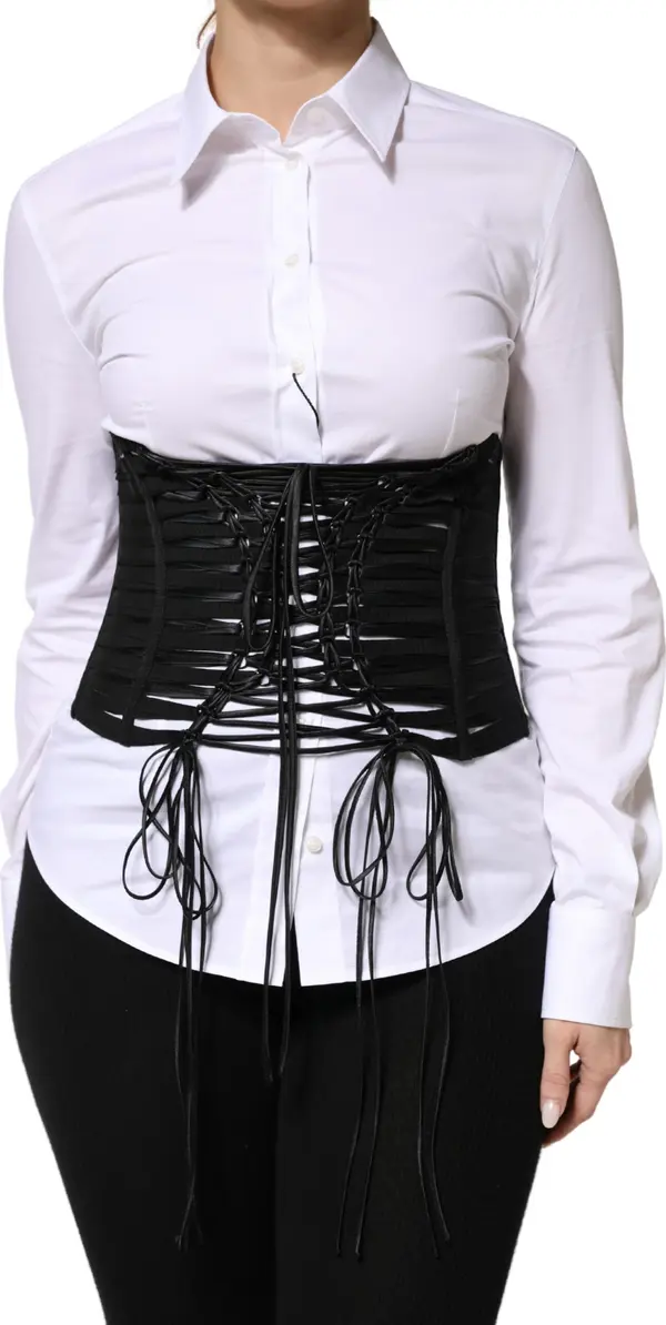 Black Polyester LaceUp Waist Cincher Corset Top