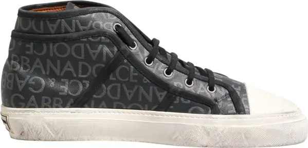Black White Canvas Logo Mid Top Sneakers Shoes