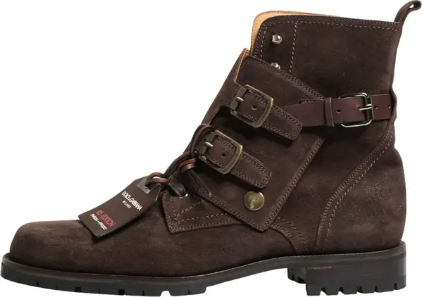 Brown Suede Leather Buckle Ankle Boots Shoes