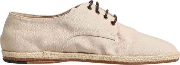 Beige Espadrille Sole Lace Up Canvas Derby Shoes