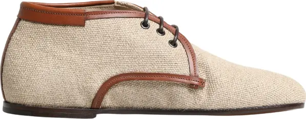 Beige Canvas Lace-Up Men Dress Derby Shoes