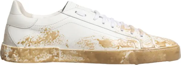 White Leather Paint Effect Low Top Sneakers Shoes