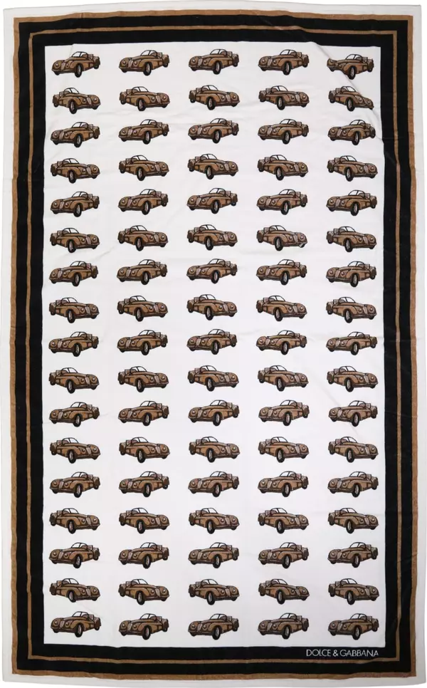 Towel White Cotton Car Graphic Print 115cm x 180cm Beach
