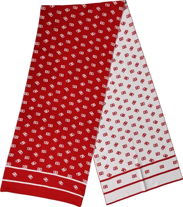 Red White Logo Print Foulard 201cm x 40.5cm Men Scarf