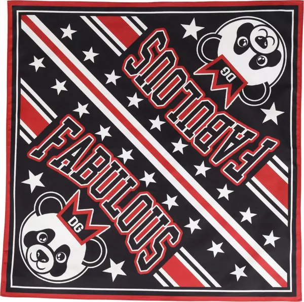 Black Red Panda Cotton Square Foulard 50.5cm x 50cm Scarf