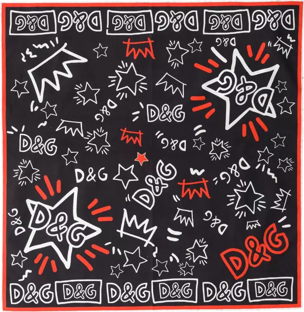 Black White Red DG Crown Cotton Foulard 47cm x 46cm Scarf