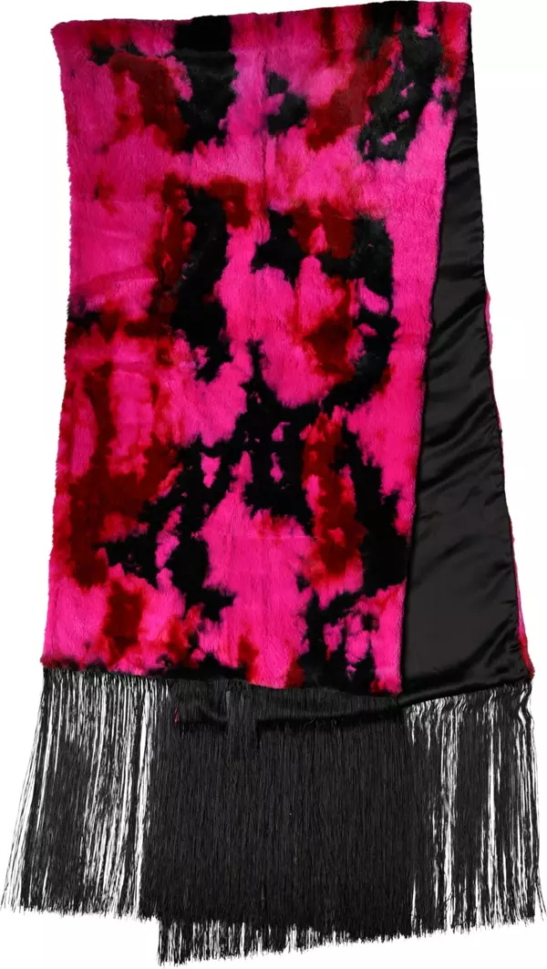 Pink Black Faux Fur Neck Wrap Fringes 200cm x 59cm Scarf