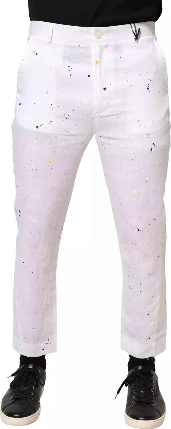 White Paint Print SkinnyFit Trouser Pants