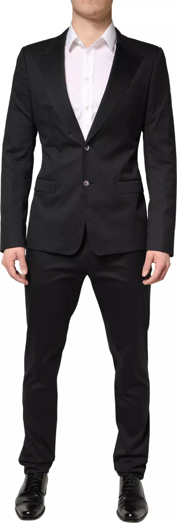 Black Cotton Single Breasted 2 Piece Suit