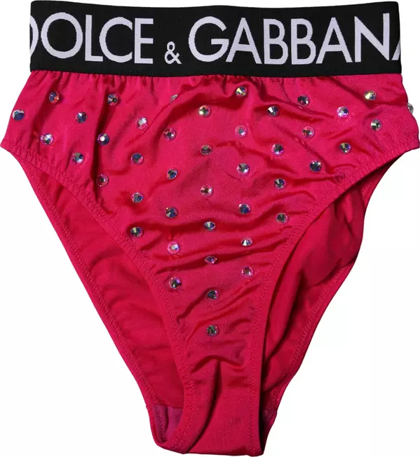 Pink Embellished High-Waist Brief Logo Underwear