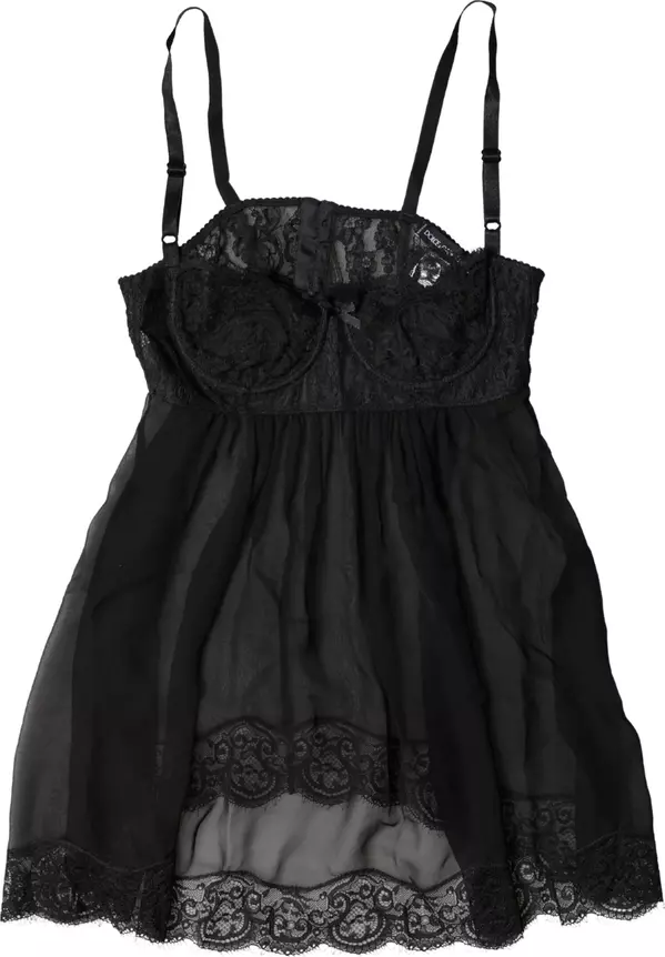 Black Silk Floral Lace Lingerie Top Underwear