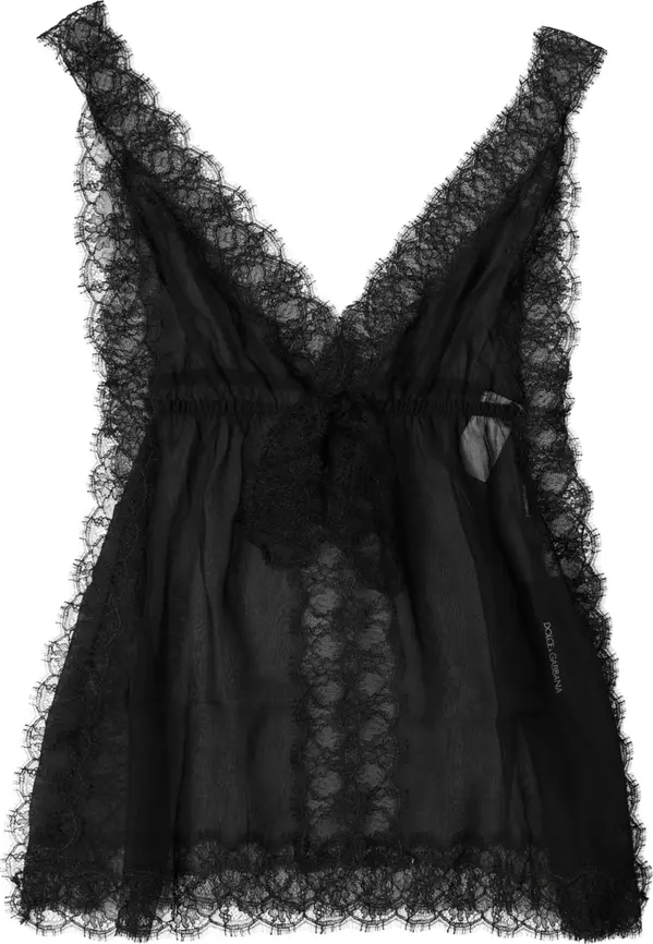 Black Silk Floral Lace Lingerie Top Underwear
