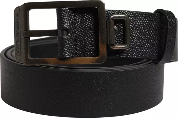 Black Calf Leather Gold Metal Buckle Belt
