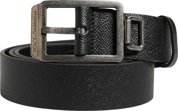Black Calf Leather Silver Metal Buckle Belt