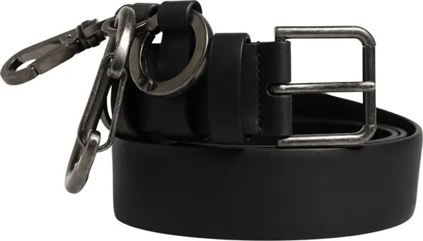 Black Calf Leather Silver Metal Buckle Belt