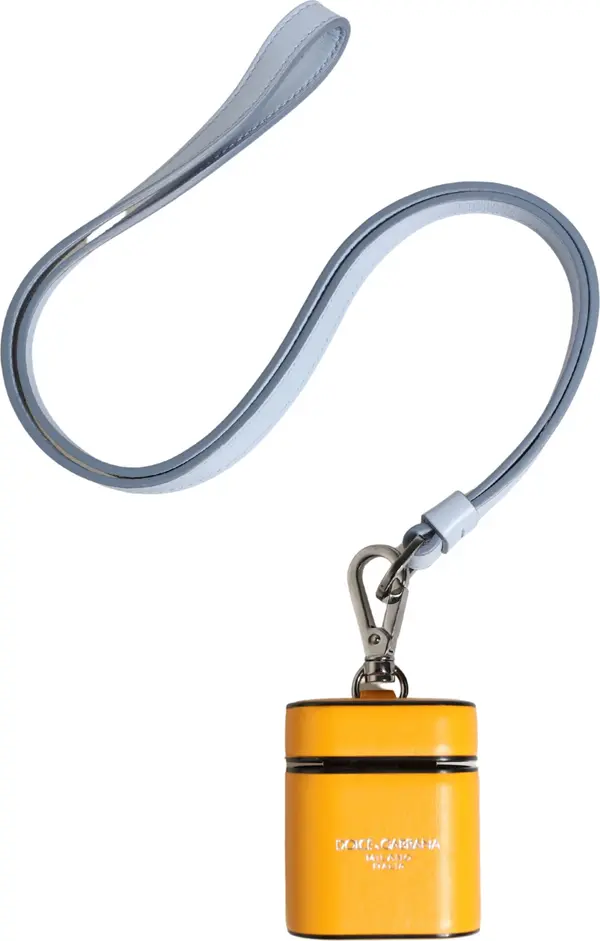 Case Yellow Calf Leather Logo Flip Holder Strap Airpods