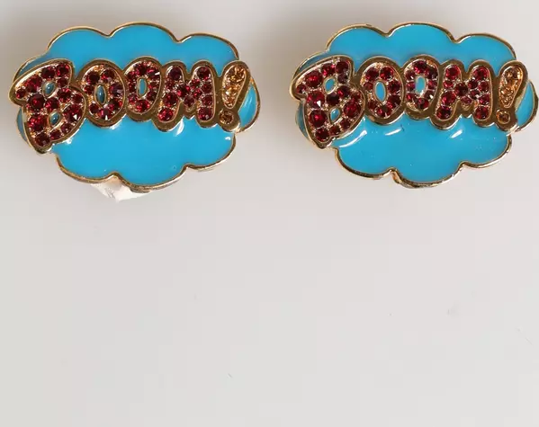 Gold Brass BOOM Cartoon Crystal Clip-On Women