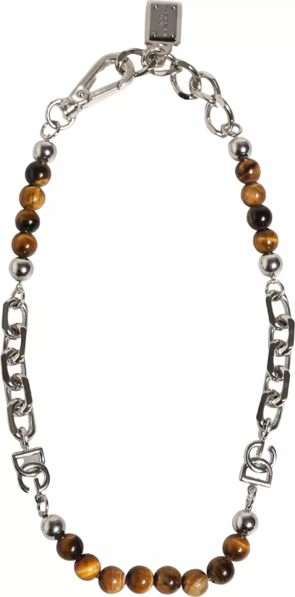 Silver Tone Brass Chain Beaded Gem DG Logo Bracelet